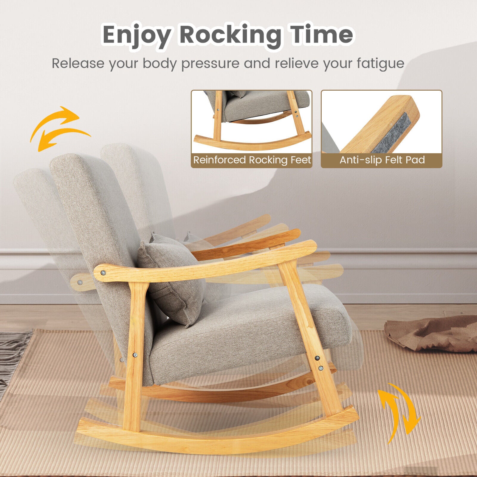 Upholstered Rocking Chair With Pillow, Gray Accent Chairs at Gallery Canada