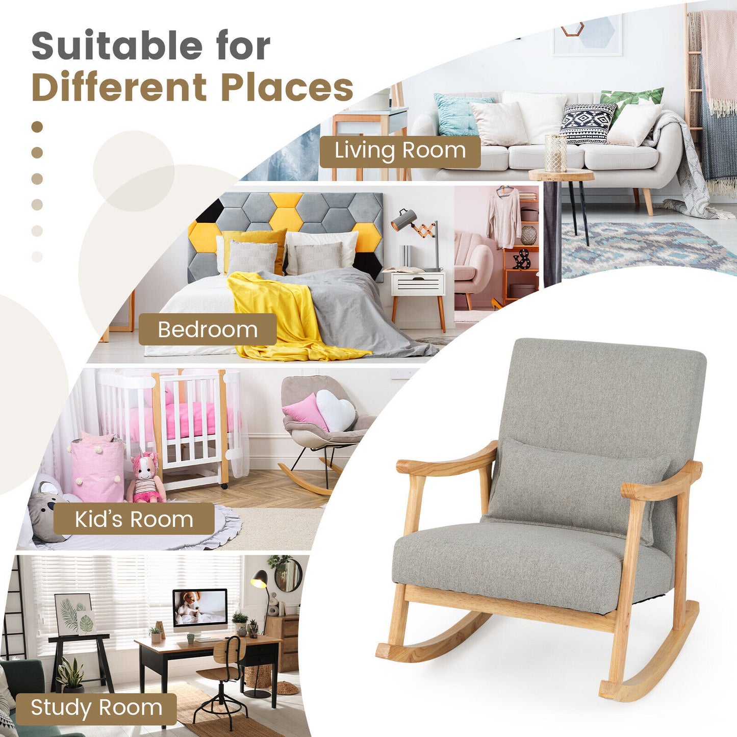 Upholstered Rocking Chair With Pillow, Gray Accent Chairs at Gallery Canada