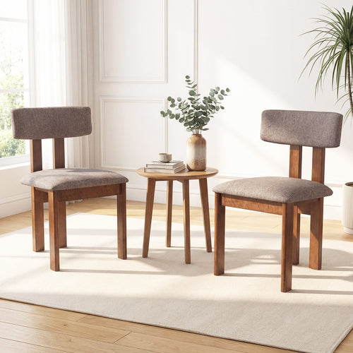 Upholstered Rubber Wood Dining Chairs, Set of 2, Walnut