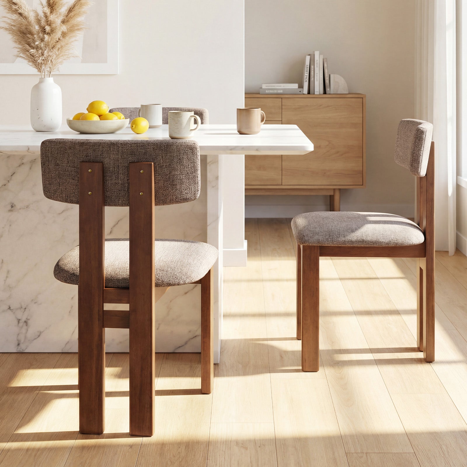 Upholstered Rubber Wood Dining Chairs, Set of 2, Walnut Dining Chairs at Gallery Canada