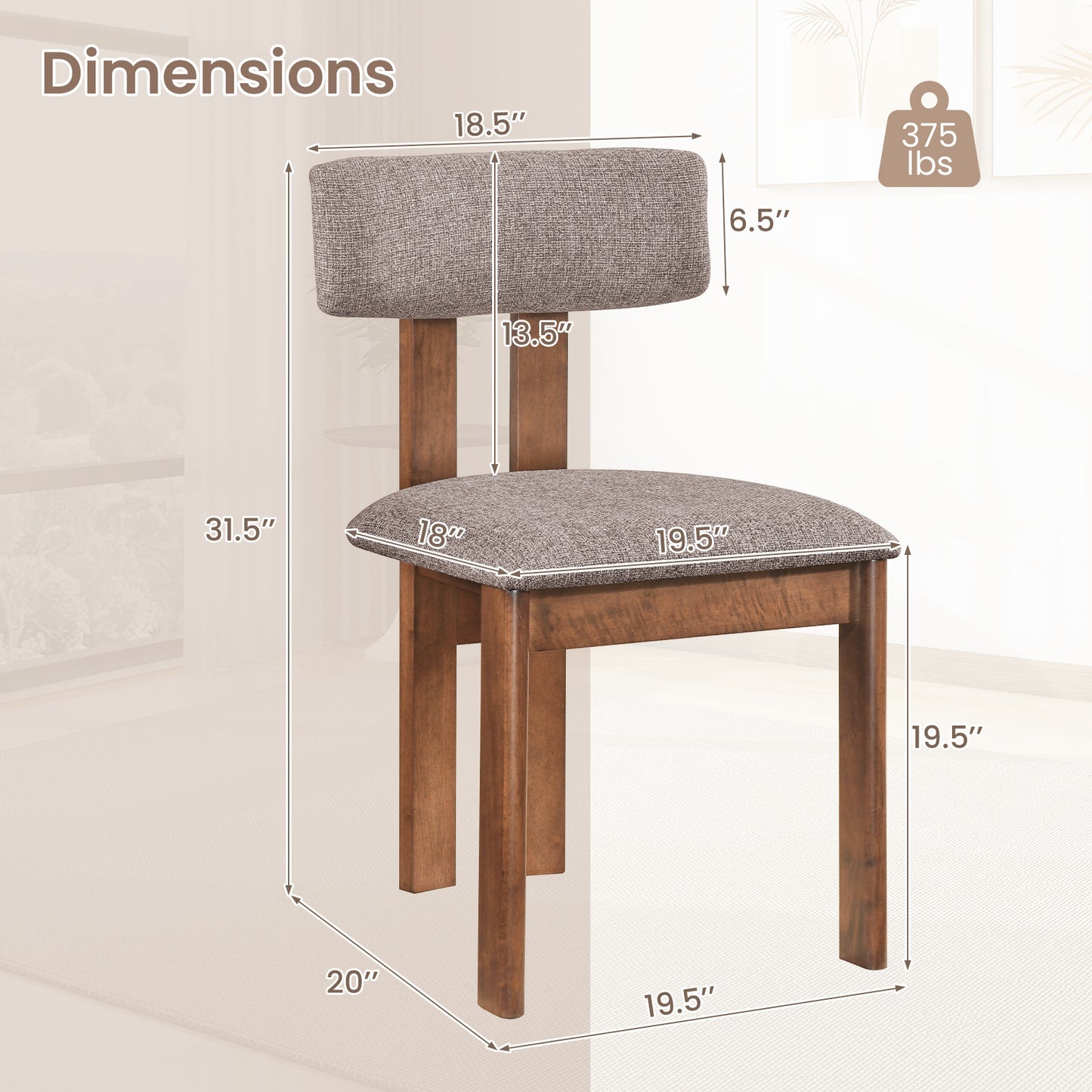 Upholstered Rubber Wood Dining Chairs, Set of 2, Walnut Dining Chairs at Gallery Canada