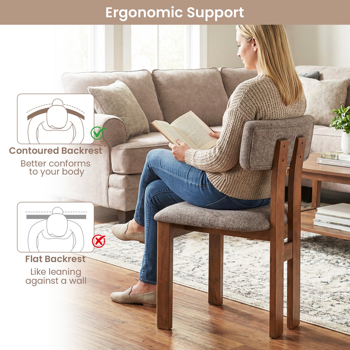 Upholstered Rubber Wood Dining Chairs, Set of 2, Walnut Dining Chairs at Gallery Canada
