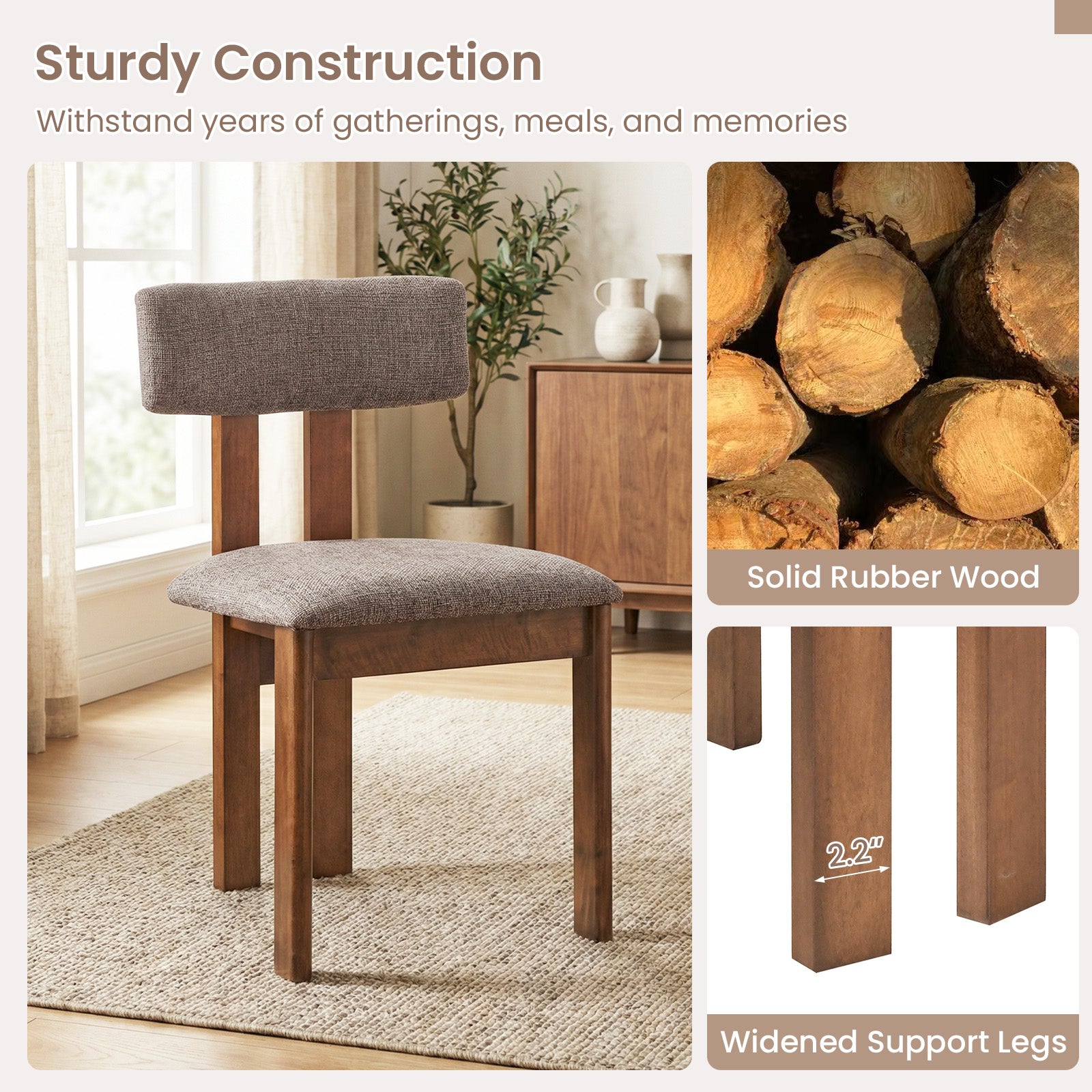 Upholstered Rubber Wood Dining Chairs, Set of 2, Walnut Dining Chairs at Gallery Canada