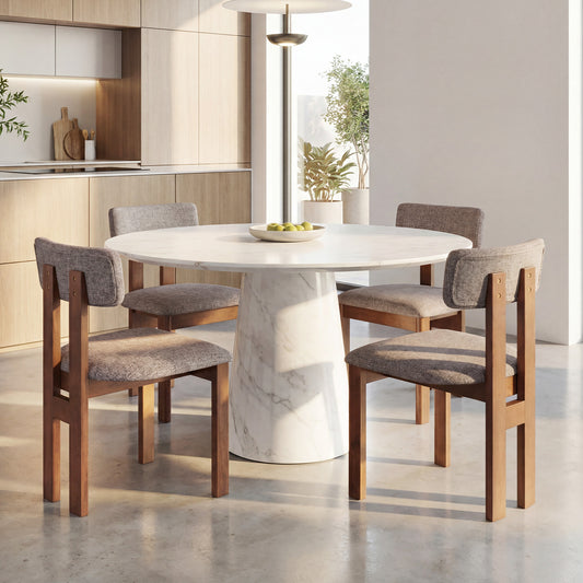 Upholstered Rubber Wood Dining Chairs, Set of 4, Curved Backrest, Walnut Dining Chairs Walnut at Gallery Canada