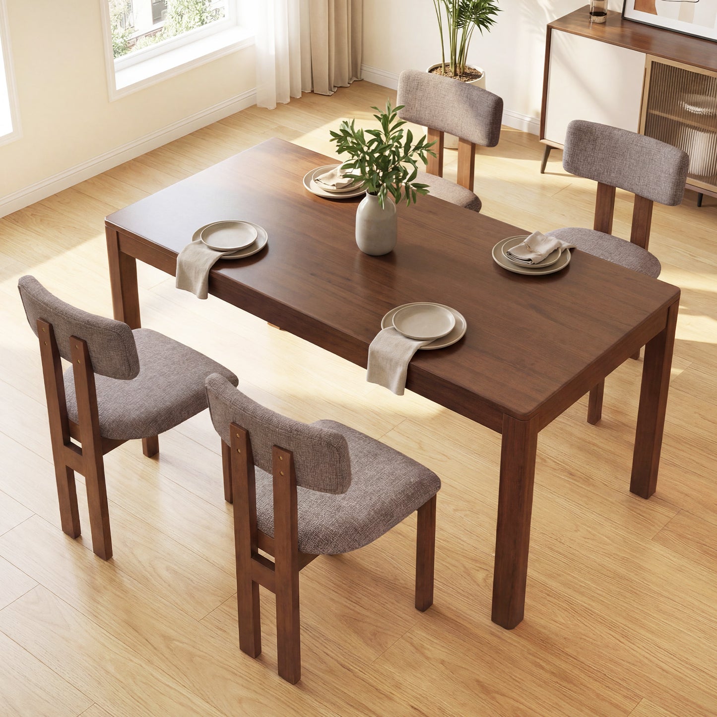 Upholstered Rubber Wood Dining Chairs, Set of 4, Curved Backrest, Walnut Dining Chairs at Gallery Canada