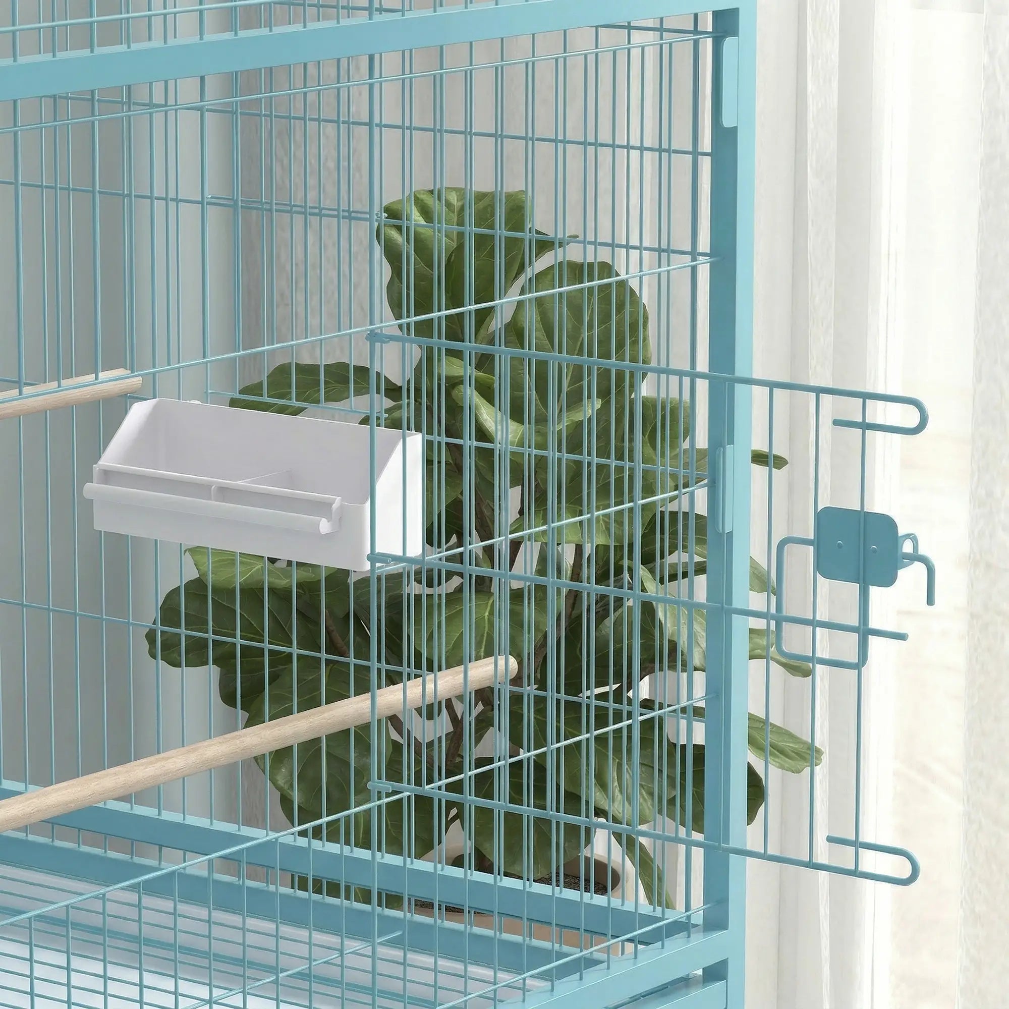 52'' Large Rolling Steel Bird Cage Bird House with Rolling Stand, Storage Shelf, Wood Perch, Food Container, Light Blue Bird Cages at Gallery Canada