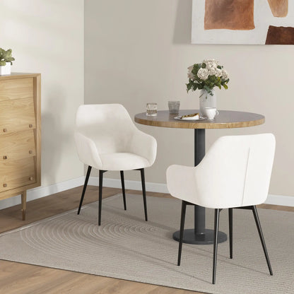 Velvet Fabric Dining Chairs Set of 2, Steel Legs, Cream White Dining Chairs at Gallery Canada