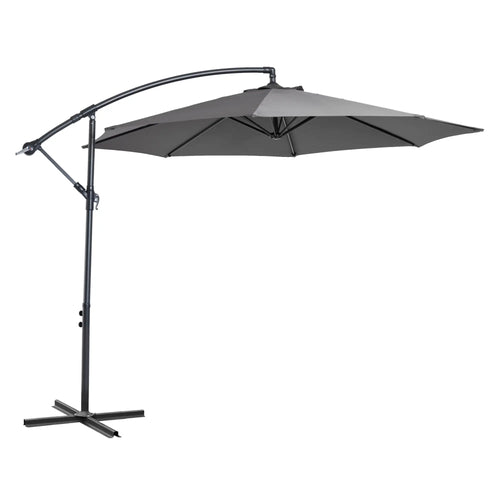 9.7ft Offset Patio UmbrellaCantilever Parasol with Crank Handle, 8 Ribs and Cross Base for Outdoor, Sun Shade, Cream