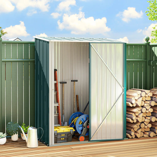 5' x 3' Outdoor Storage Shed, Steel Garden Shed, Lockable Door, Green