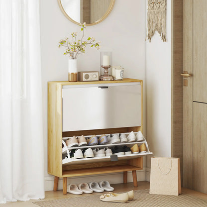 Narrow Shoe Cabinet, 2 Flip Drawers, Adjustable Shelves, Holds 16 Pairs, White Shoe Storage Cabinets & Racks at Gallery Canada