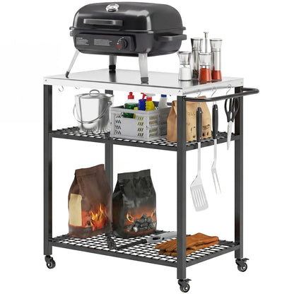 Outdoor Grill Cart With Stainless Steel Top, Two-Shelf Pizza Oven Stand, Black Outdoor Grill Carts Black at Gallery Canada