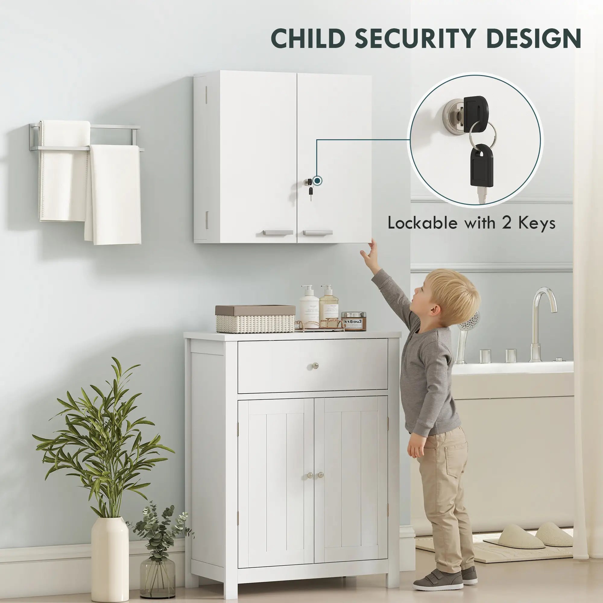 Wall Mount Medicine Cabinet, 4 Tier Shelves, Lockable, White Mirror Medicine Cabinets at Gallery Canada