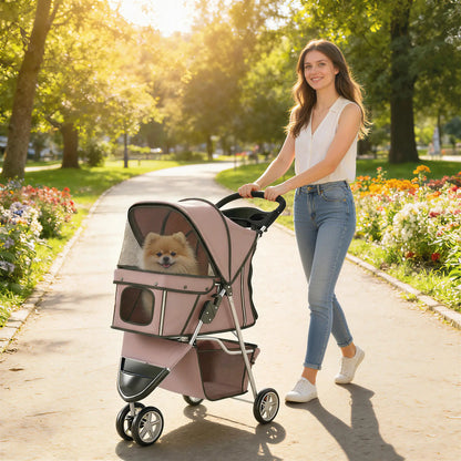 3 Wheels Foldable Dog Stroller, Storage Basket, Adjustable Canopy, Coffee Dog Bike Trailers & Strollers at Gallery Canada