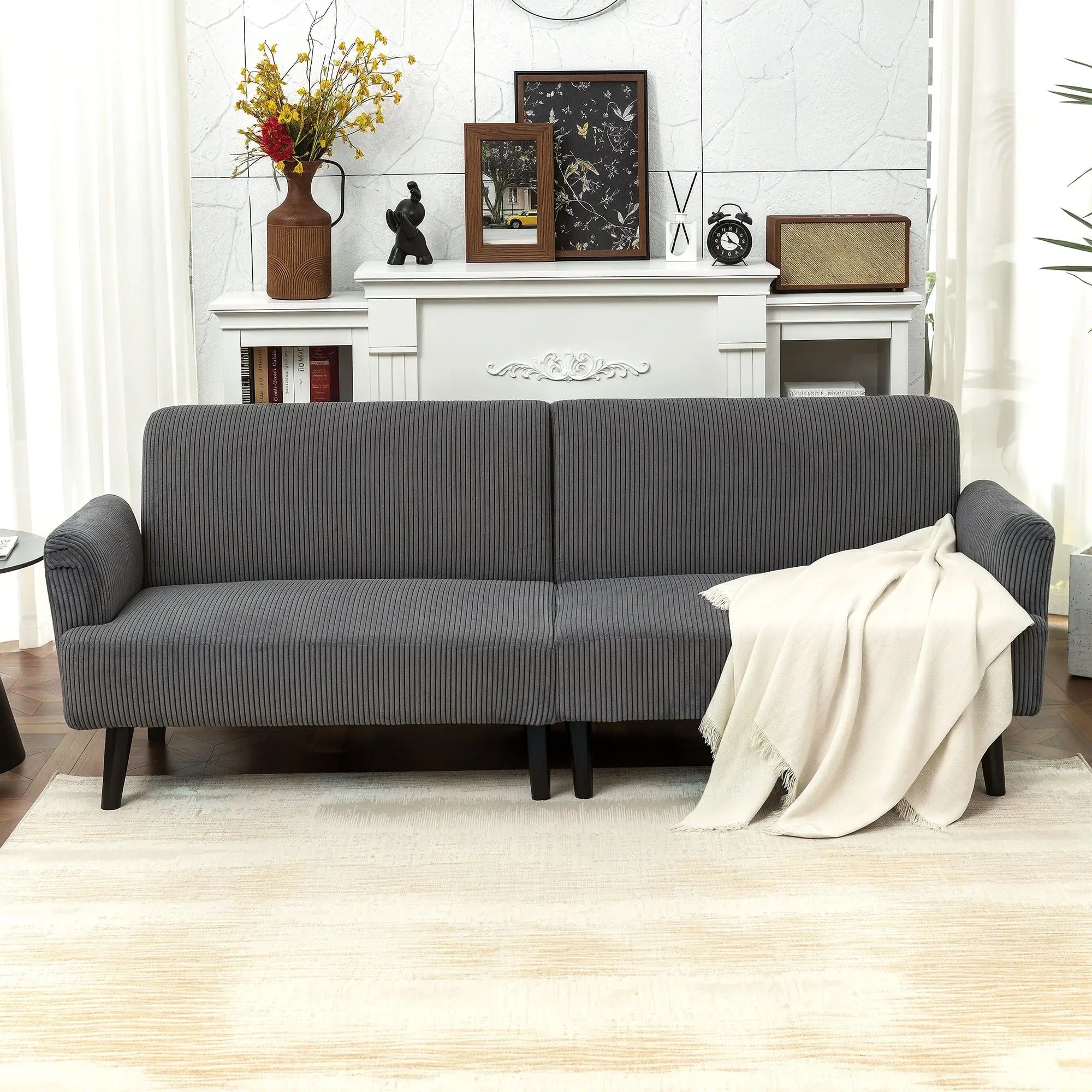 Modern 3 Seater Sofa, Corduroy Loveseat, Grey 3-Seater Sofas at Gallery Canada