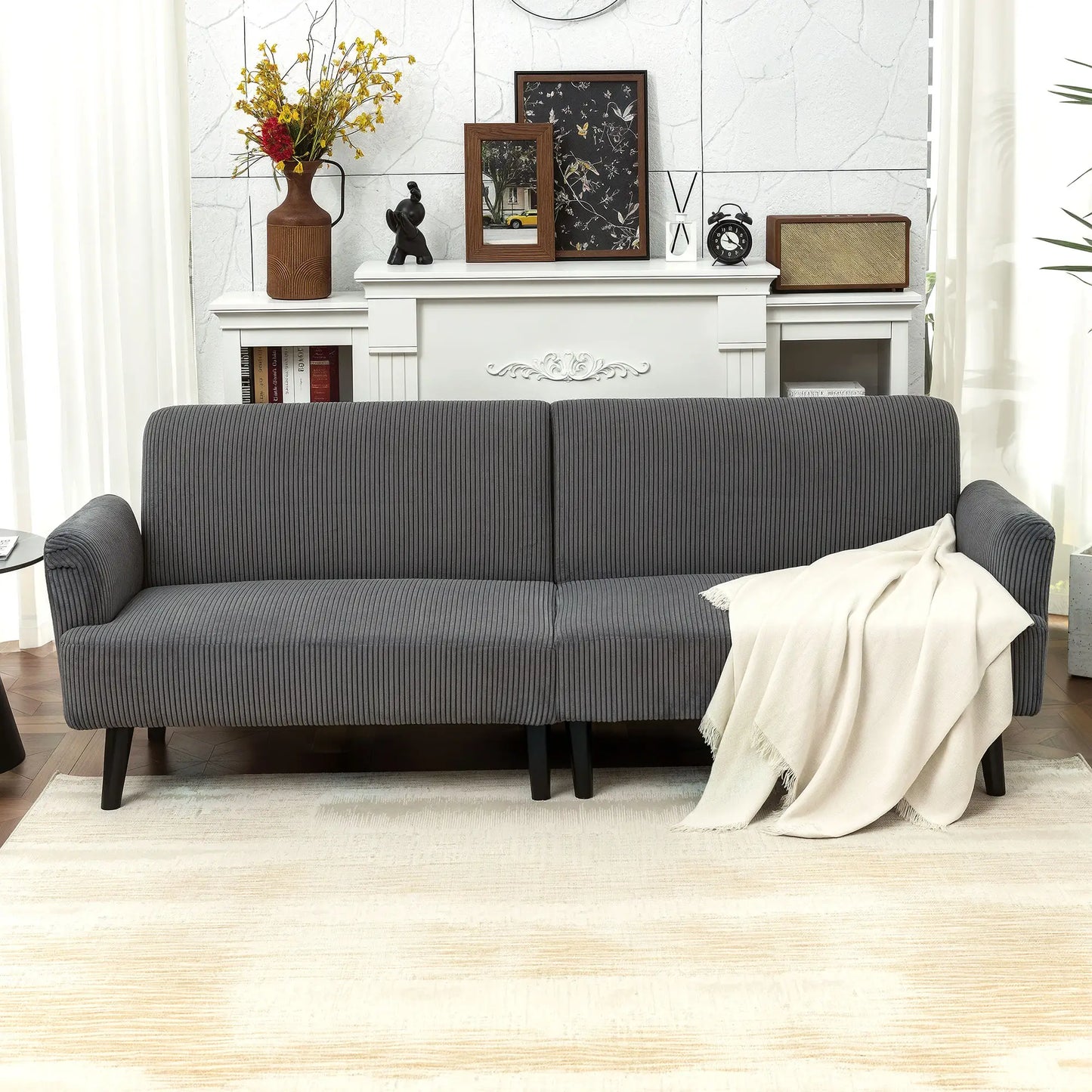 Modern 3 Seater Sofa, Corduroy Loveseat, Grey 3-Seater Sofas at Gallery Canada