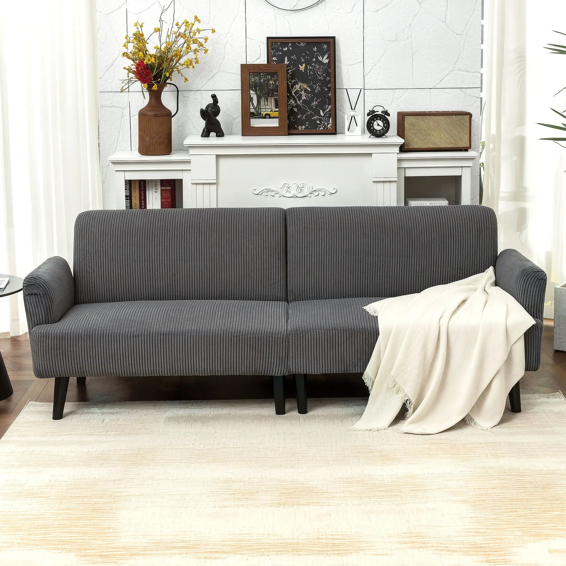 Modern 3 Seater Sofa, Corduroy Loveseat, Grey 3-Seater Sofas at Gallery Canada