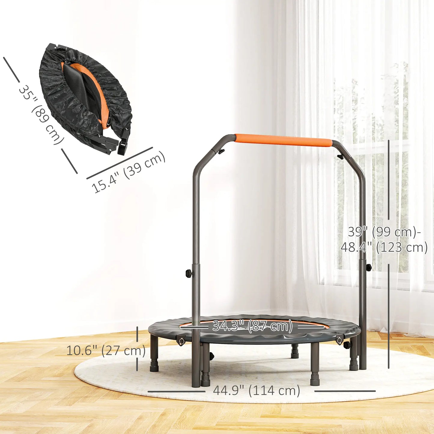 45" Foldable Mini Fitness Trampoline, Adjustable Foam Handle, Orange Trampolines at Gallery Canada