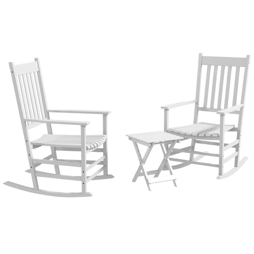 3 Pc Outdoor Rocking Chair Set, Wooden Patio Chairs with Table, White