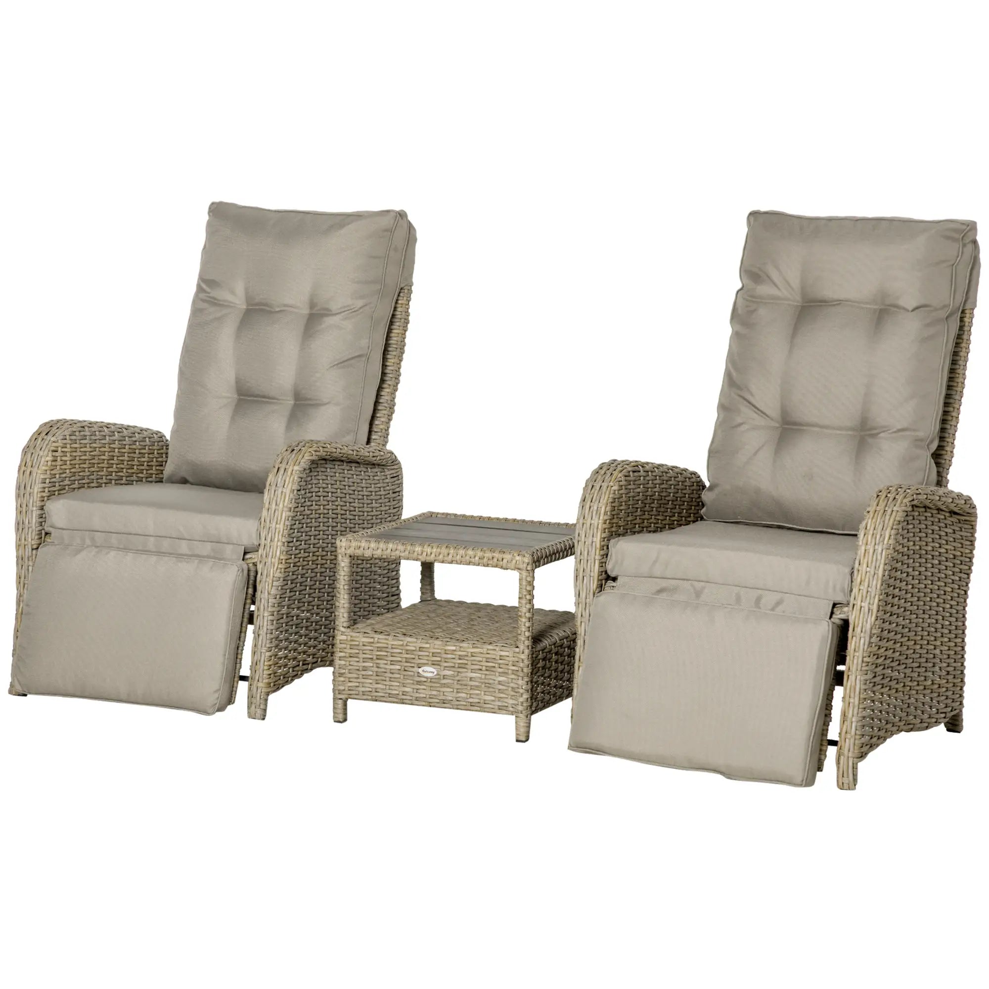 3pc Patio Wicker Bistro Set, PE Rattan Coffee Table, Adjustable Chairs, Khaki Bistro Sets at Gallery Canada
