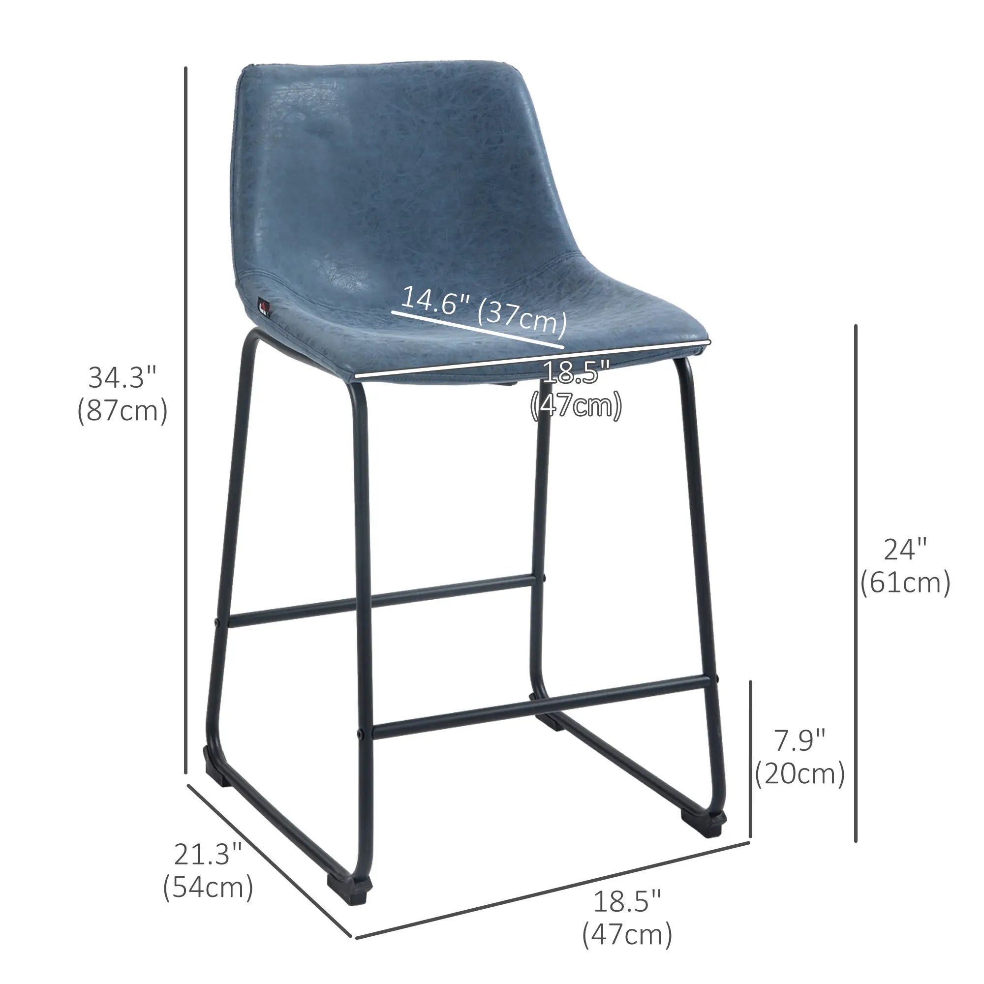 Vintage PU Leather Bar Stools, Set of 2, w/ Footrest, Blue Bar Stools at Gallery Canada