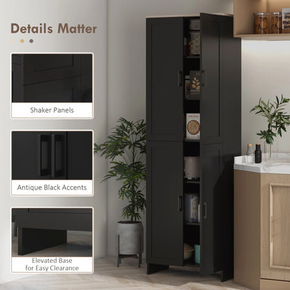 67" 4-Door Kitchen Pantry Cabinet, Adjustable Shelves, Black Kitchen Pantry Cabinets at Gallery Canada