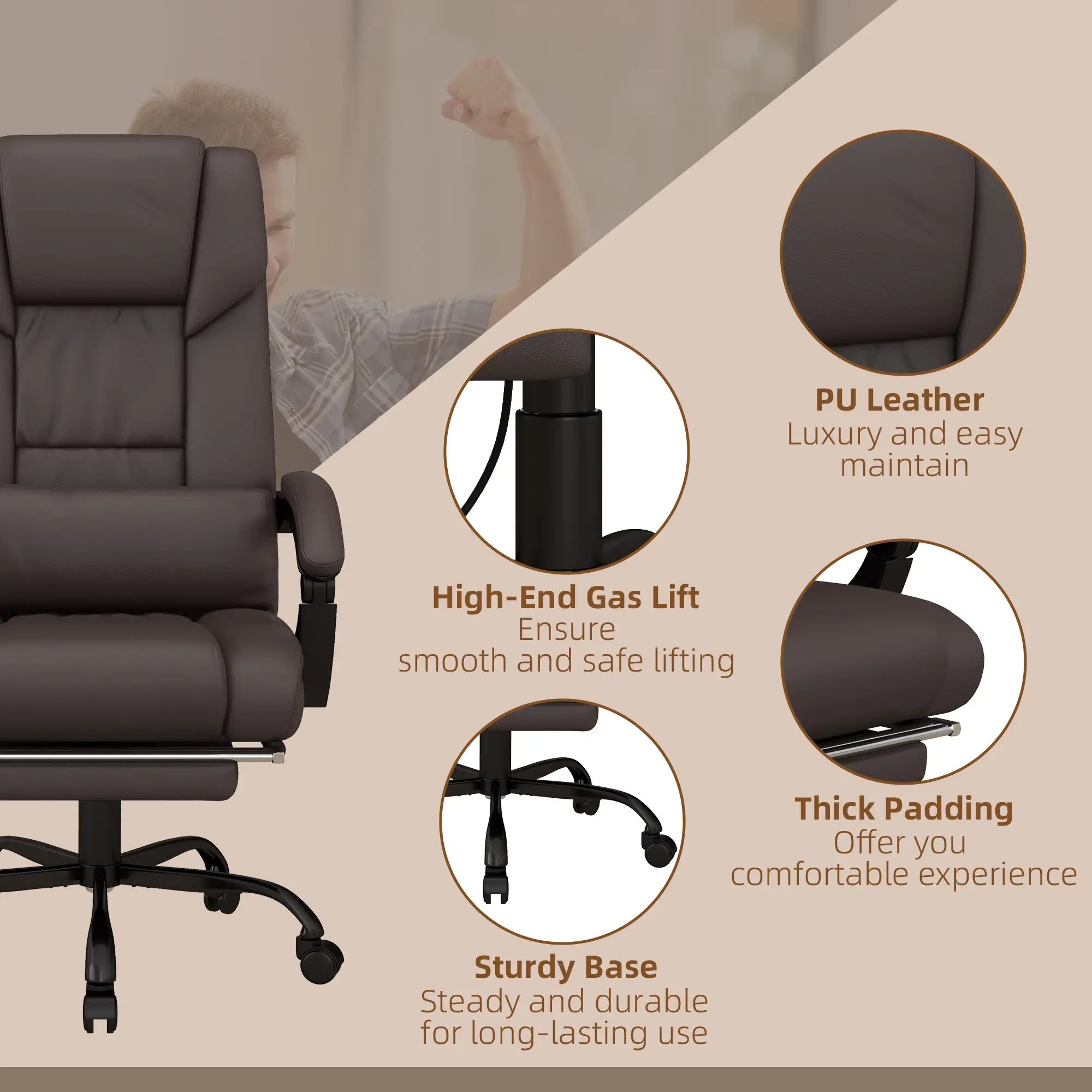 6-Point Vibration Massage Chair, Height Adjustable, Reclining, Brown Executive & Manager Chairs at Gallery Canada