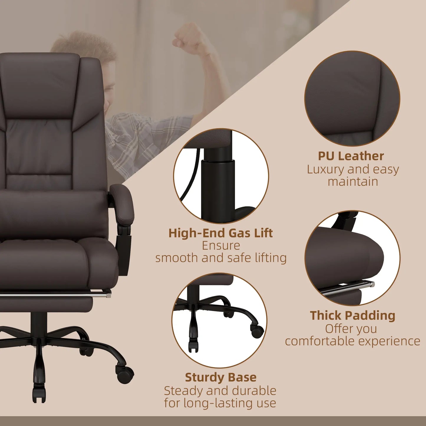 6-Point Vibration Massage Chair, Height Adjustable, Reclining, Brown Executive & Manager Chairs at Gallery Canada