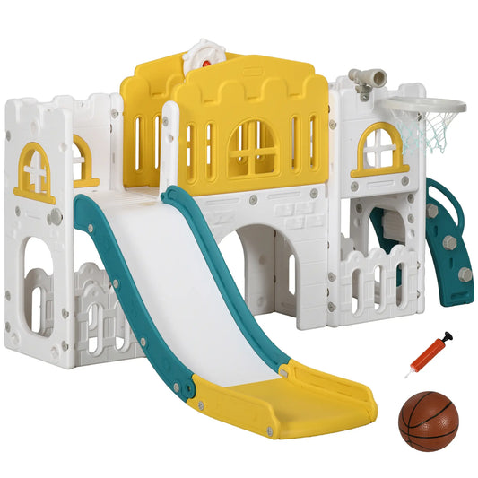 7 in 1 Toddler Slide, Basketball Hoop, Climber, Telescope, Yellow Gym Sets & Swings Yellow, White and Green at Gallery Canada