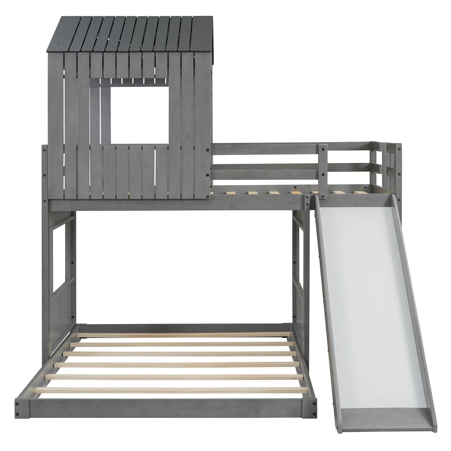 Twin Over Full Bunk Bed, Farmhouse Style, 82" L x 89" W x 82.5" H, Antique Grey Bed Frames Antique Grey at Gallery Canada