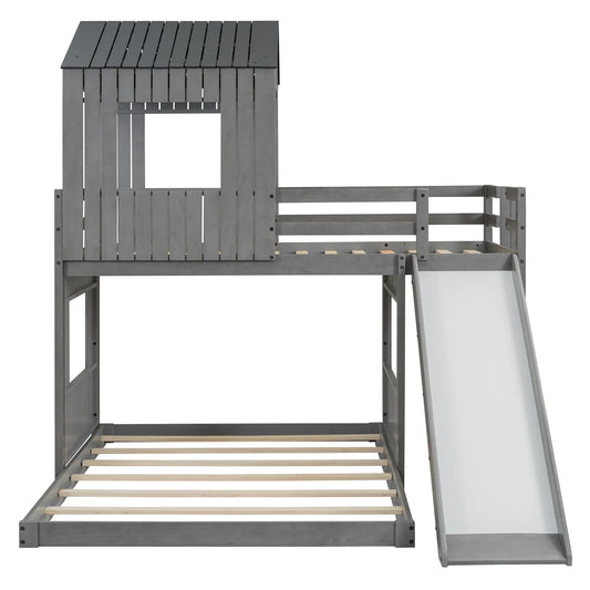 Twin Over Full Bunk Bed, Farmhouse Style, 82" L x 89" W x 82.5" H, Antique Grey Bed Frames Antique Grey at Gallery Canada