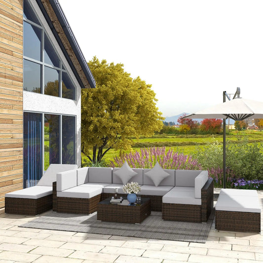 9-Piece Wicker Patio Set with Cushion, Light Grey Patio Furniture Sets Espresso Rattan, Light Grey Cushion, Red Pillow at Gallery Canada