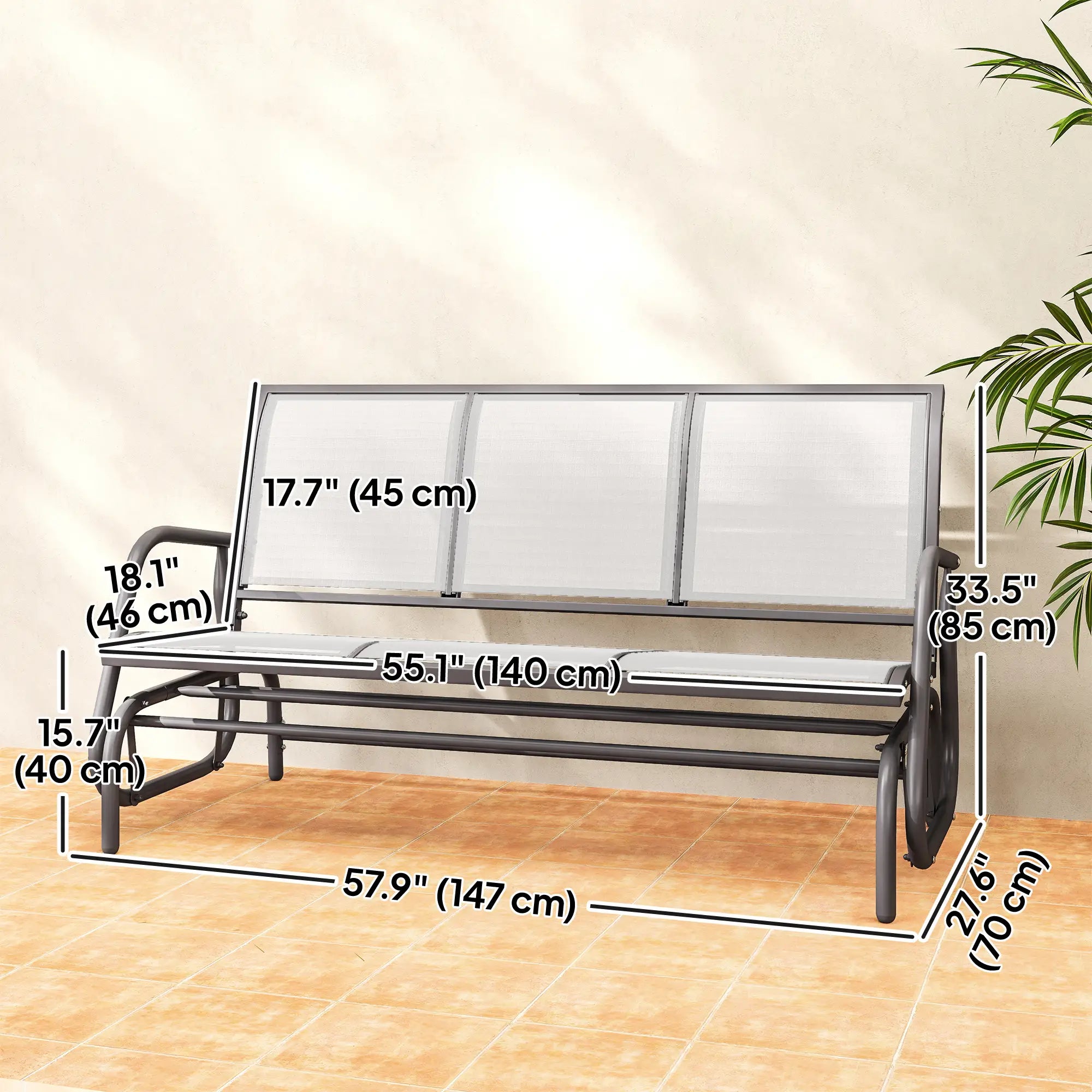 3-Seat Outdoor Glider Chair, Steel Frame, Sling Fabric, Cream Outdoor Gliders at Gallery Canada