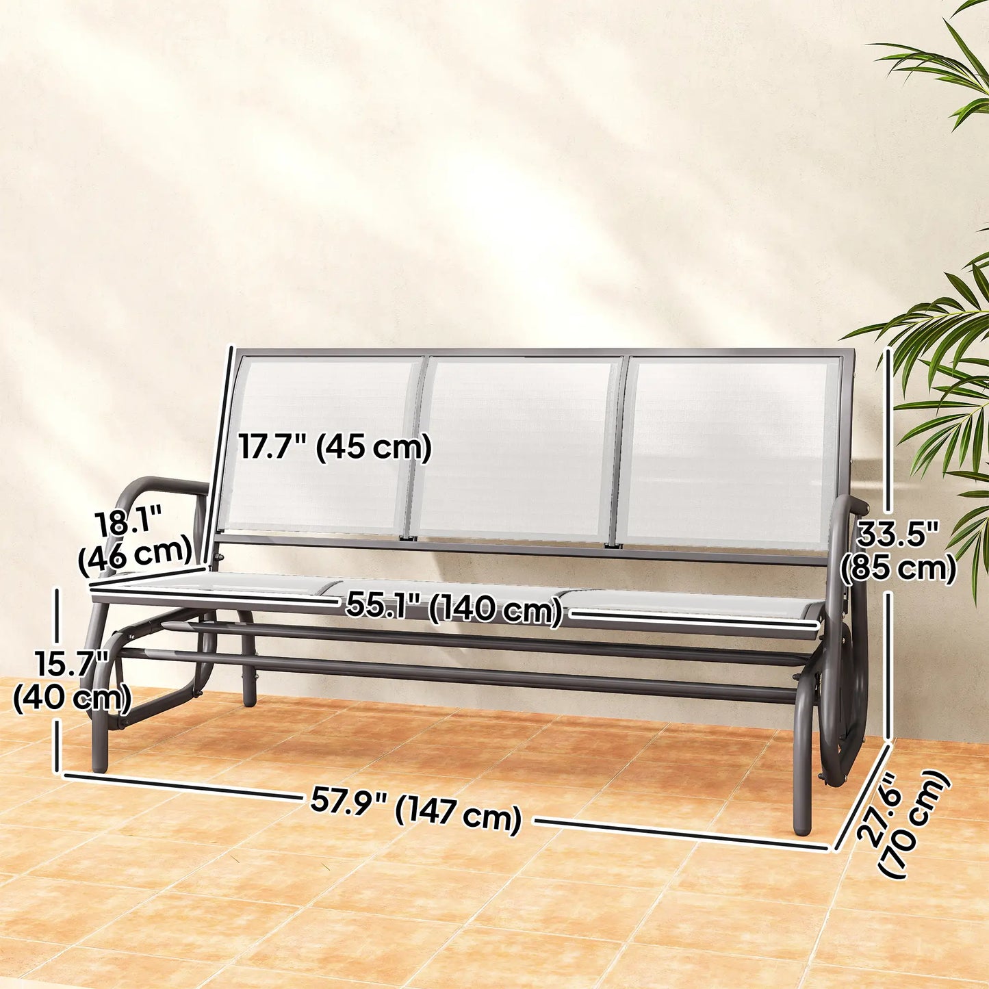 3-Seat Outdoor Glider Chair, Steel Frame, Sling Fabric, Cream Outdoor Gliders at Gallery Canada