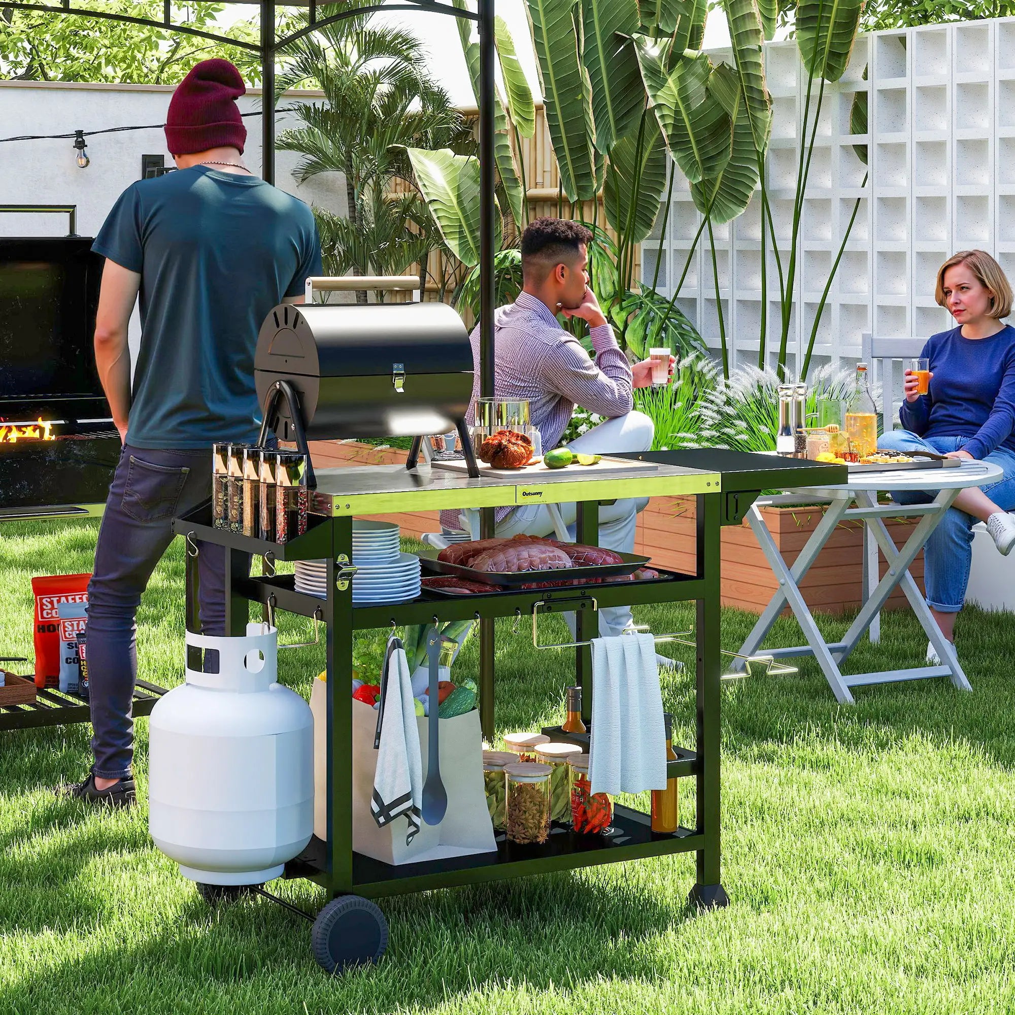 3-Shelf Outdoor Grill Cart, Foldable Side Table, Stainless Steel Top Outdoor Grill Carts at Gallery Canada