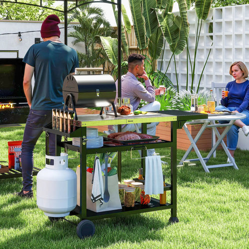 3-Shelf Outdoor Grill Cart, Foldable Side Table, Stainless Steel Top