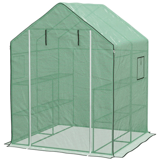 4.6' x 4.7' x 6.2' Walk-in Greenhouse, 3 Tier 8 Shelves, Reinforced PE Cover, Green Walk In Greenhouses Green at Gallery Canada
