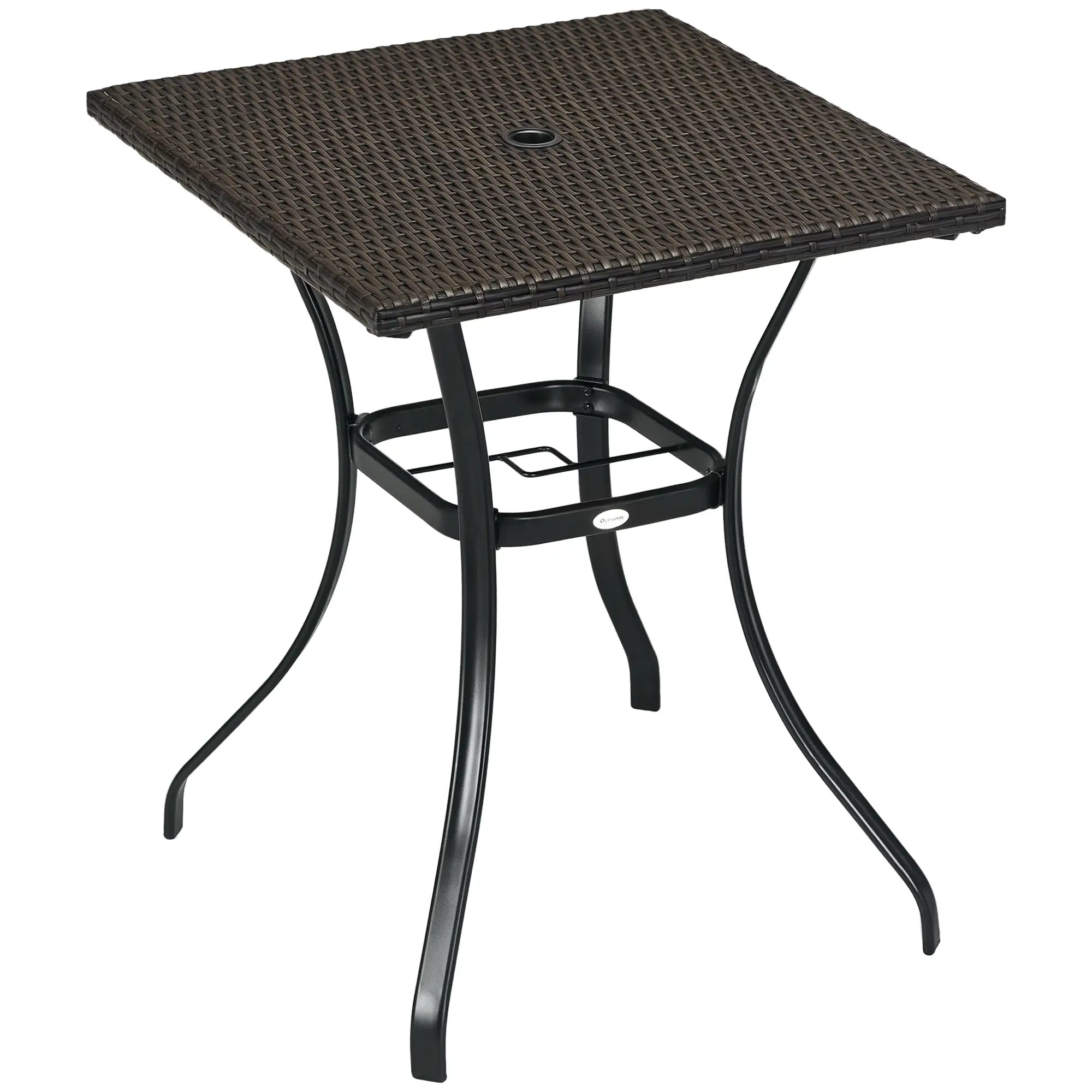 34 Inch Outdoor PE Rattan Dining Table, Umbrella Hole, Mixed Brown, Brown Patio Side Tables at Gallery Canada