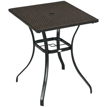 34 Inch Outdoor PE Rattan Dining Table, Umbrella Hole, Mixed Brown, Brown Patio Side Tables at Gallery Canada