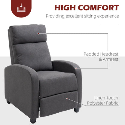 Manual Fabric Recliner Chair, Home Theater Seating, Dark Grey Single Sofas at Gallery Canada
