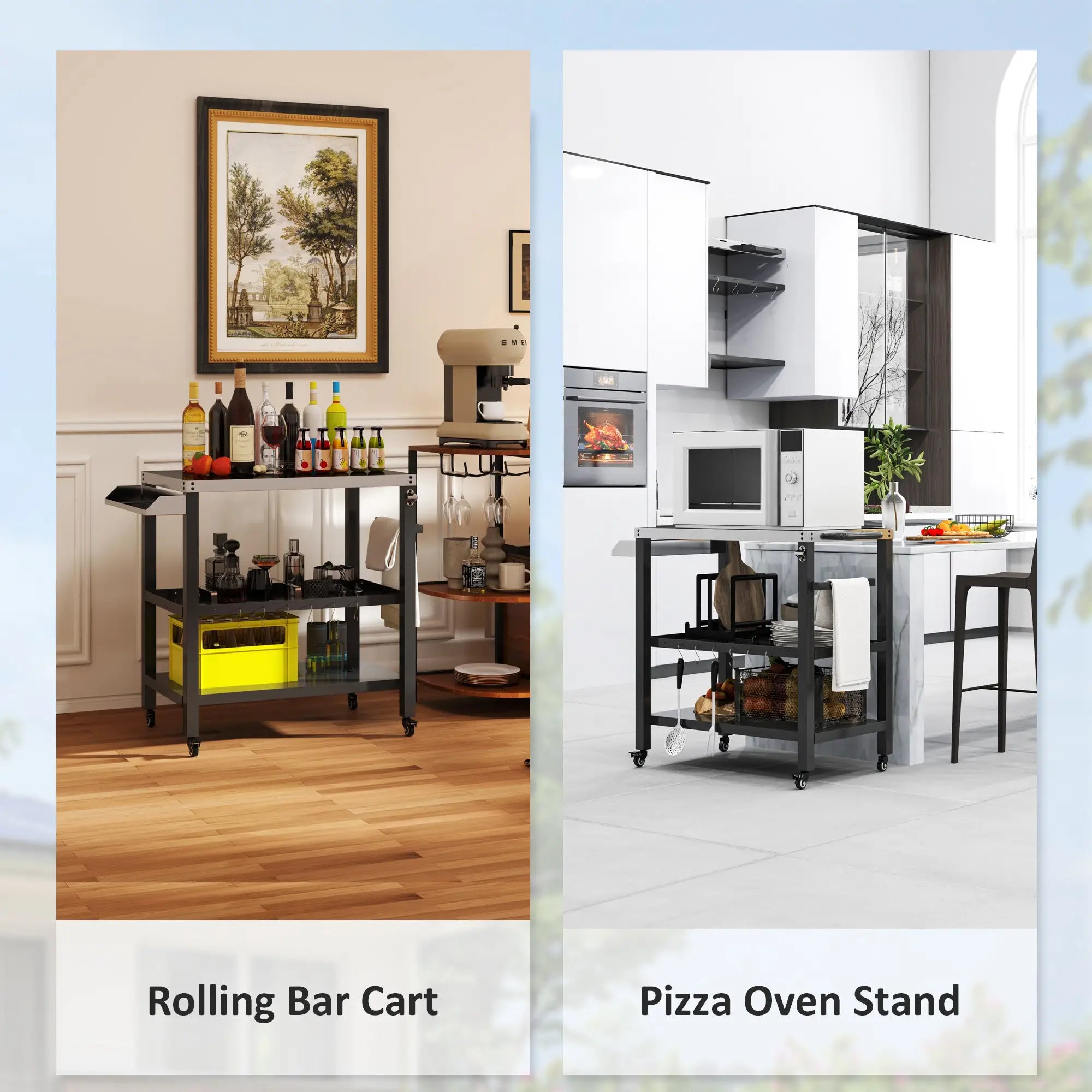 Outdoor Kitchen Bar Cart With Wheels, Stainless Steel Pizza Oven Stand, Movable Prep Table With Hooks Outdoor Grill Carts at Gallery Canada