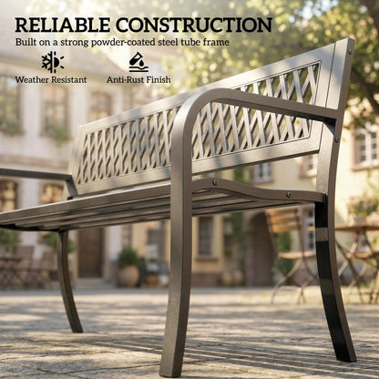 Outdoor Bench With Floral Backrest, 2 Seater Garden Bench With Armrests, Black Outdoor Benches at Gallery Canada