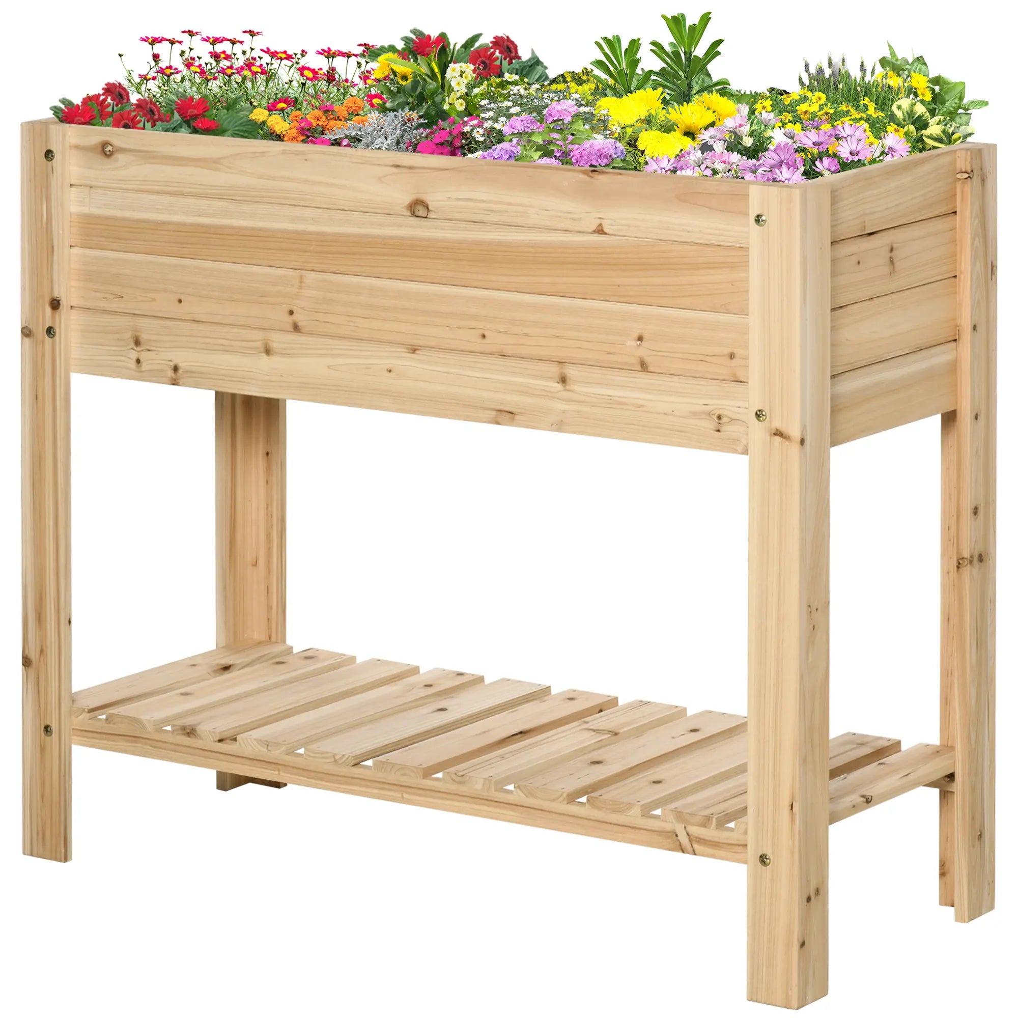 Raised Garden Bed With Legs, Elevated Planter With Shelf, Natural Wood Raised Garden Beds Natural at Gallery Canada