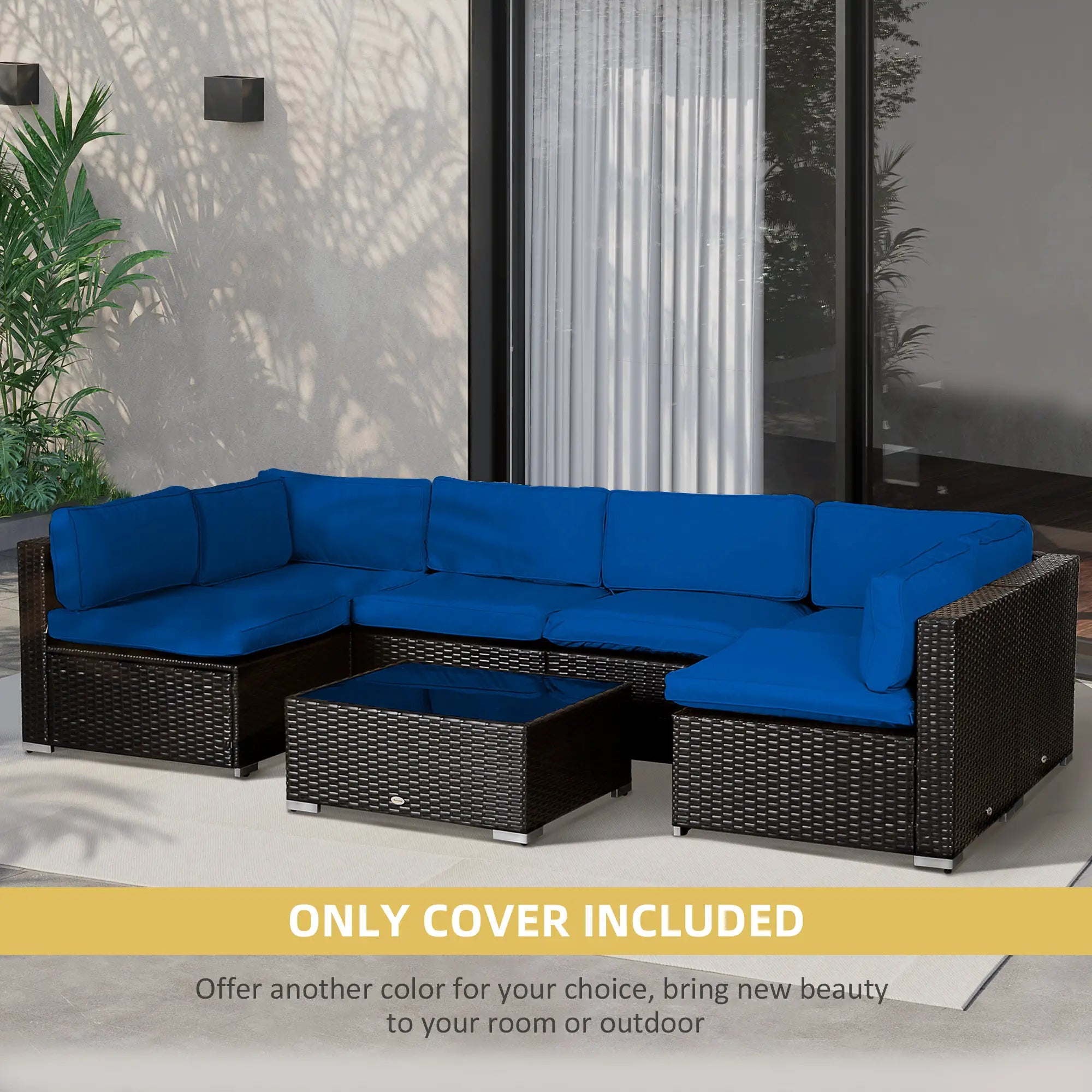 14pc Patio Rattan Sofa Set, Polyester Cover Replacement, Navy Blue Patio Chair Cushions at Gallery Canada