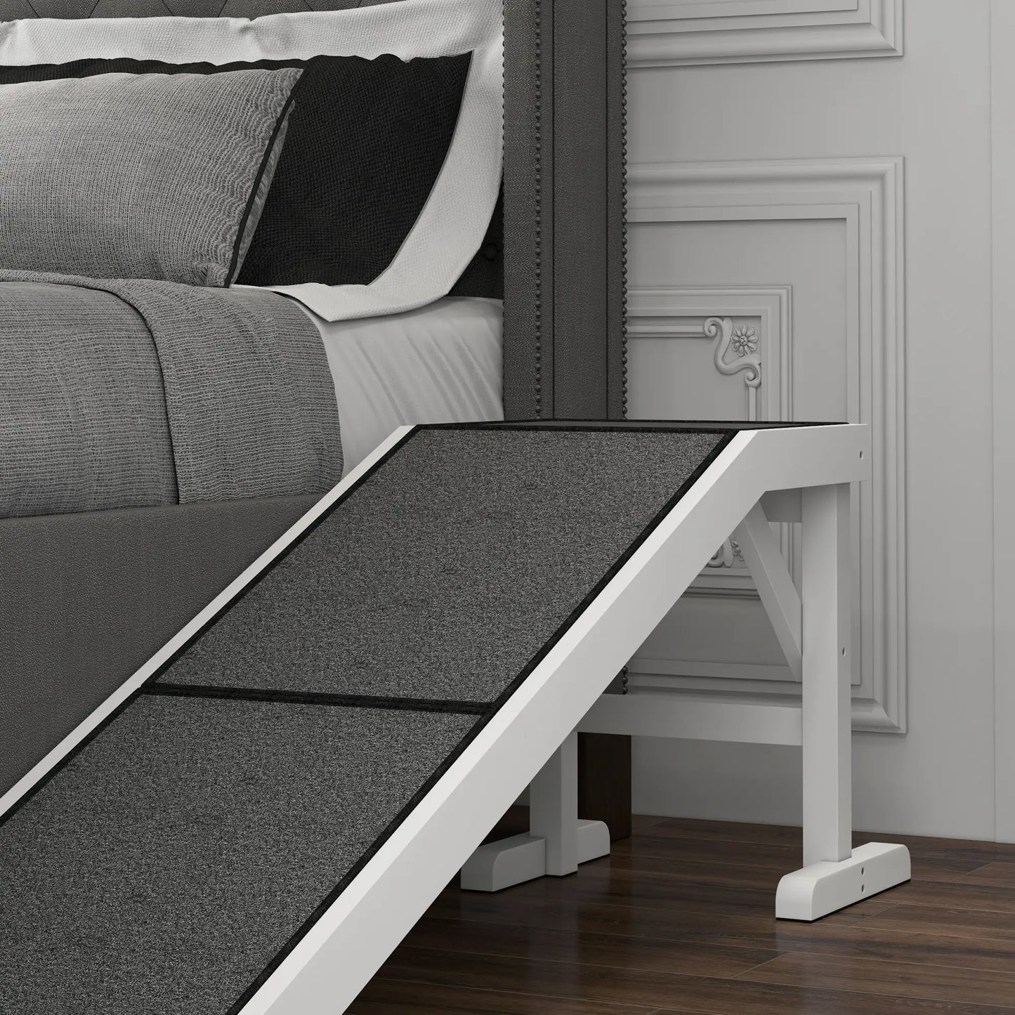 Pet Ramp Bed Steps, Non-Slip Carpet Top, Pine Wood, 59"L x 16"W x 20"H, White Dog Stairs at Gallery Canada