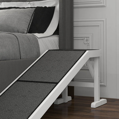Pet Ramp Bed Steps, Non-Slip Carpet Top, Pine Wood, 59"L x 16"W x 20"H, White Dog Stairs at Gallery Canada