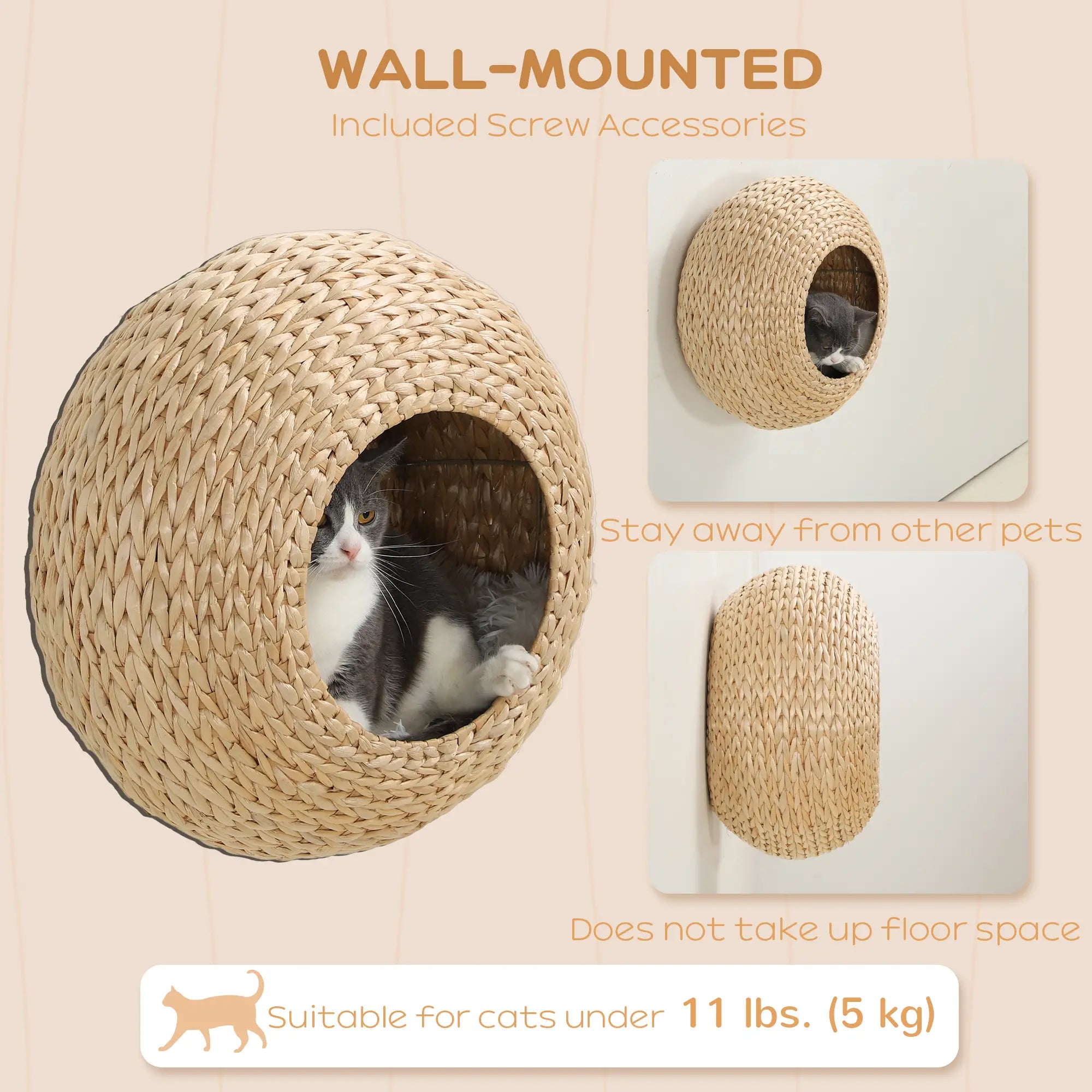 Cat Wall Shelf with Washable Cushion, Wall Mounted Cat Condo, Beige Cat Climbing Wall at Gallery Canada