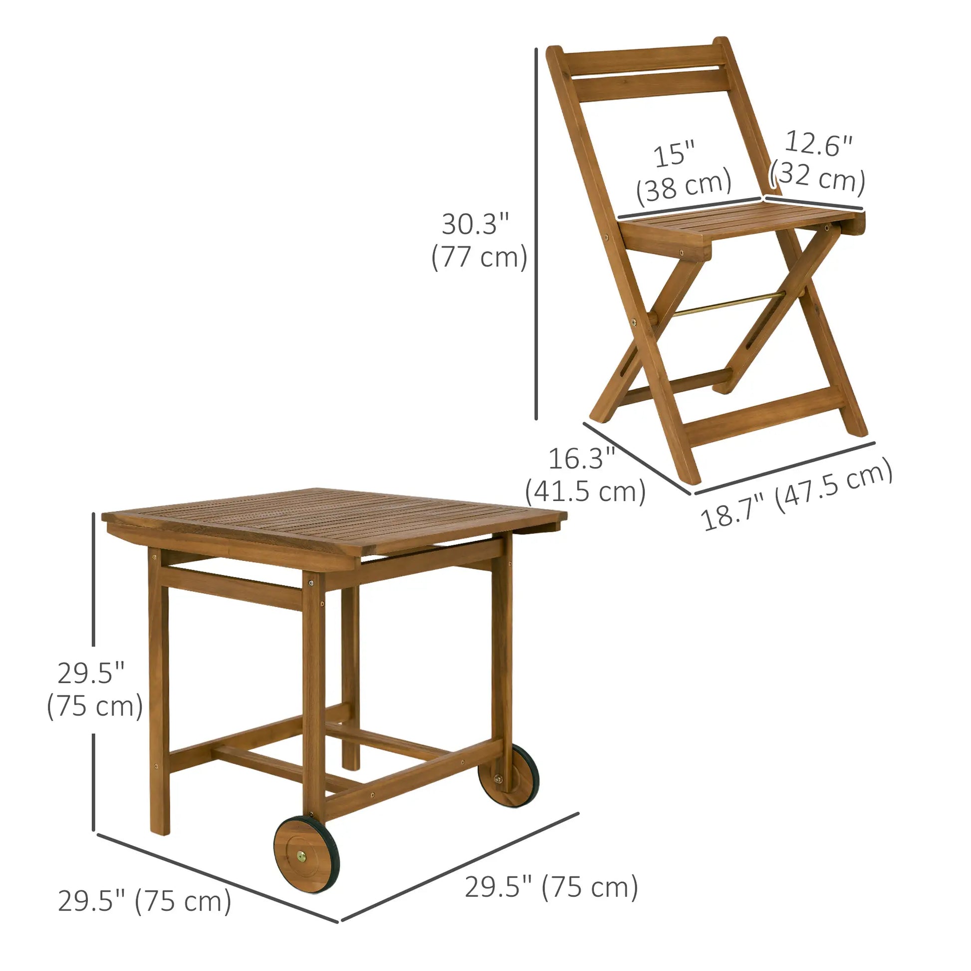 5-Piece Wood Patio Dining Set, Wheeled Table, Folding Chairs with Cushions, Teak Outdoor Dining Sets at Gallery Canada