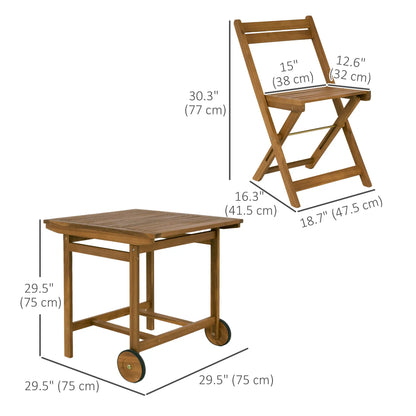 5-Piece Wood Patio Dining Set, Wheeled Table, Folding Chairs with Cushions, Teak Outdoor Dining Sets at Gallery Canada
