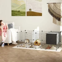Cage pour cochon d'Inde, 31 panneaux, cabanes surélevées, tapis antidérapants, noir