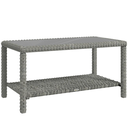 35" Outdoor Wicker Coffee Table, Glass Top, Storage Shelf, Dark Grey Coffee Tables at Gallery Canada